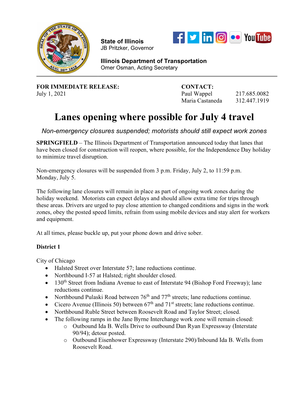 Lanes Opening Where Possible for July 4 Travel