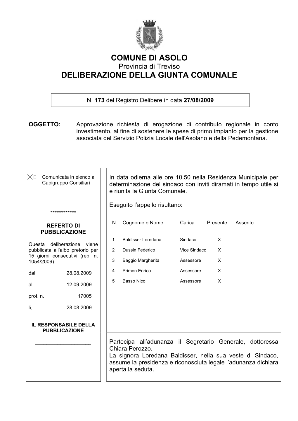 Comune Di Asolo Deliberazione Della Giunta