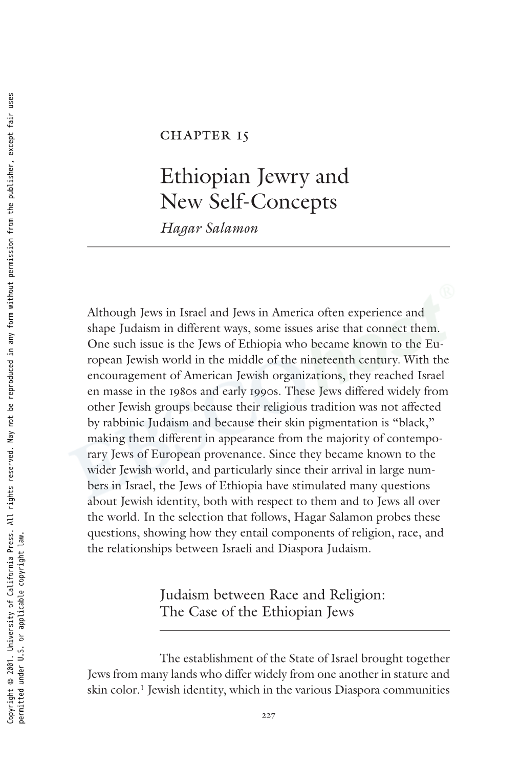 Ethiopian Jewry and New Self-Concepts Hagar Salamon