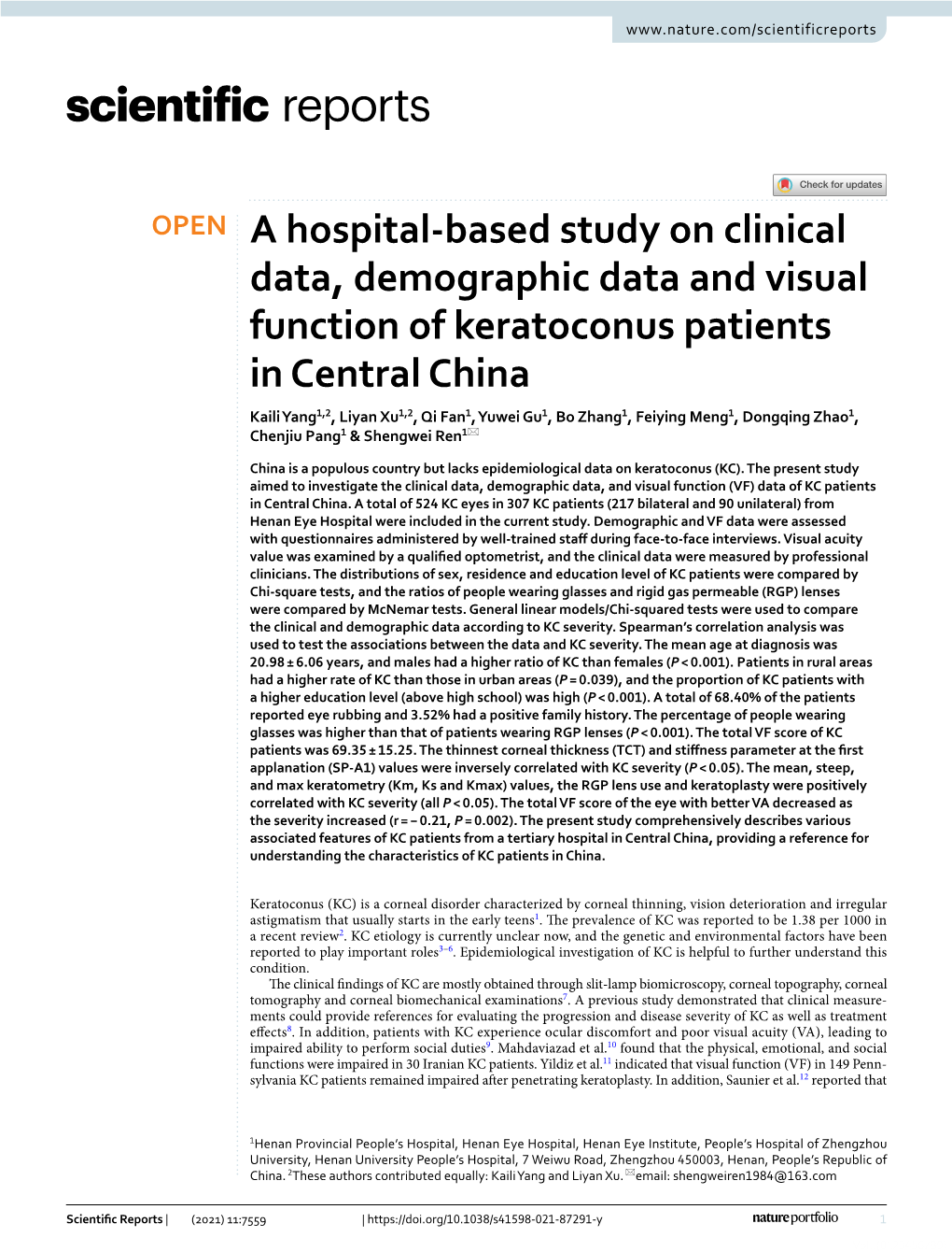 A Hospital-Based Study on Clinical Data, Demographic Data and Visual