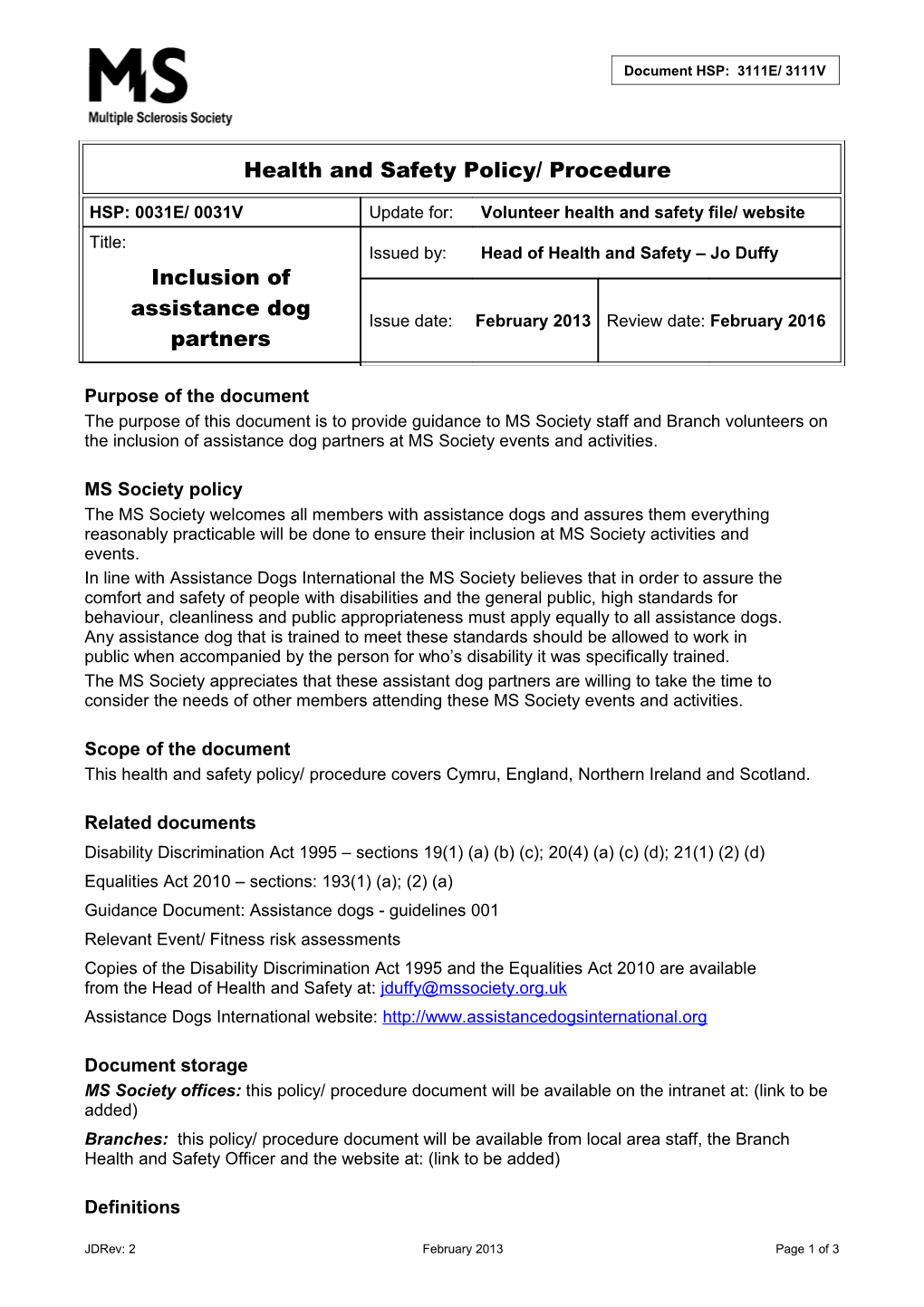 Policy and Procedure Risk Assessment