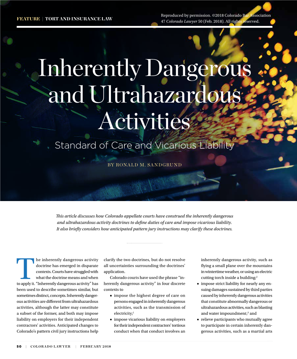 Inherently Dangerous and Ultrahazardous Activities: Standard