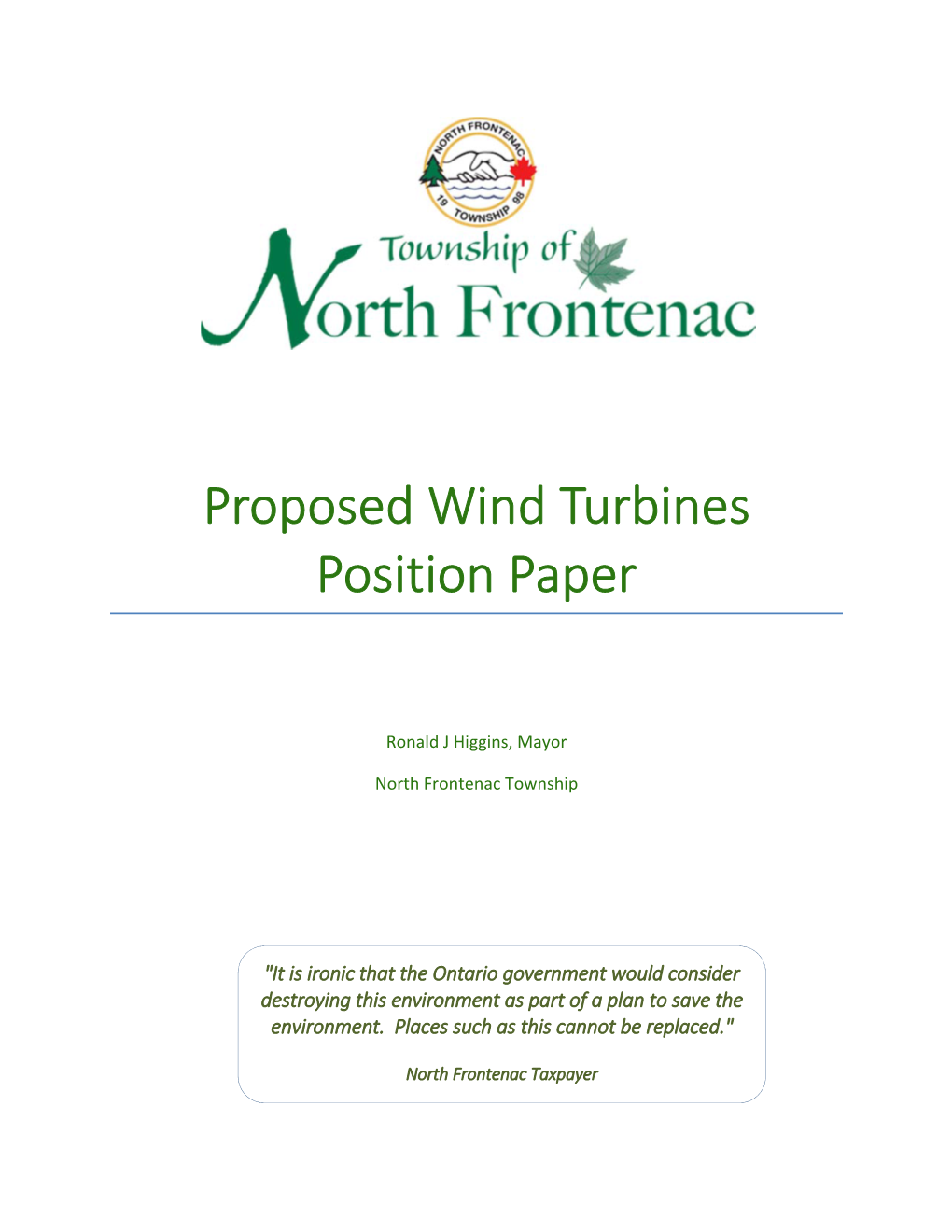 Proposed Wind Turbines Position Paper