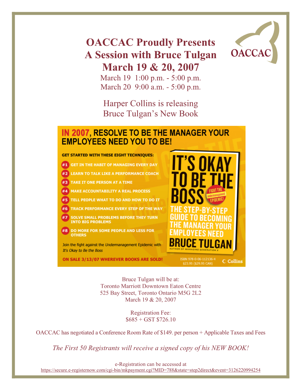 OACCAC Proudly Presents a Session with Bruce Tulgan March 19 & 20