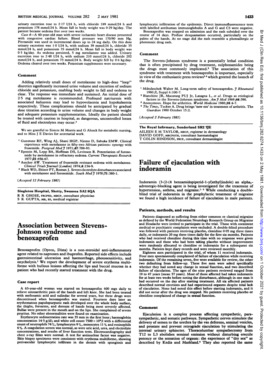 Johnson Syndrome and Benoxaprofen Failure of Ejaculation