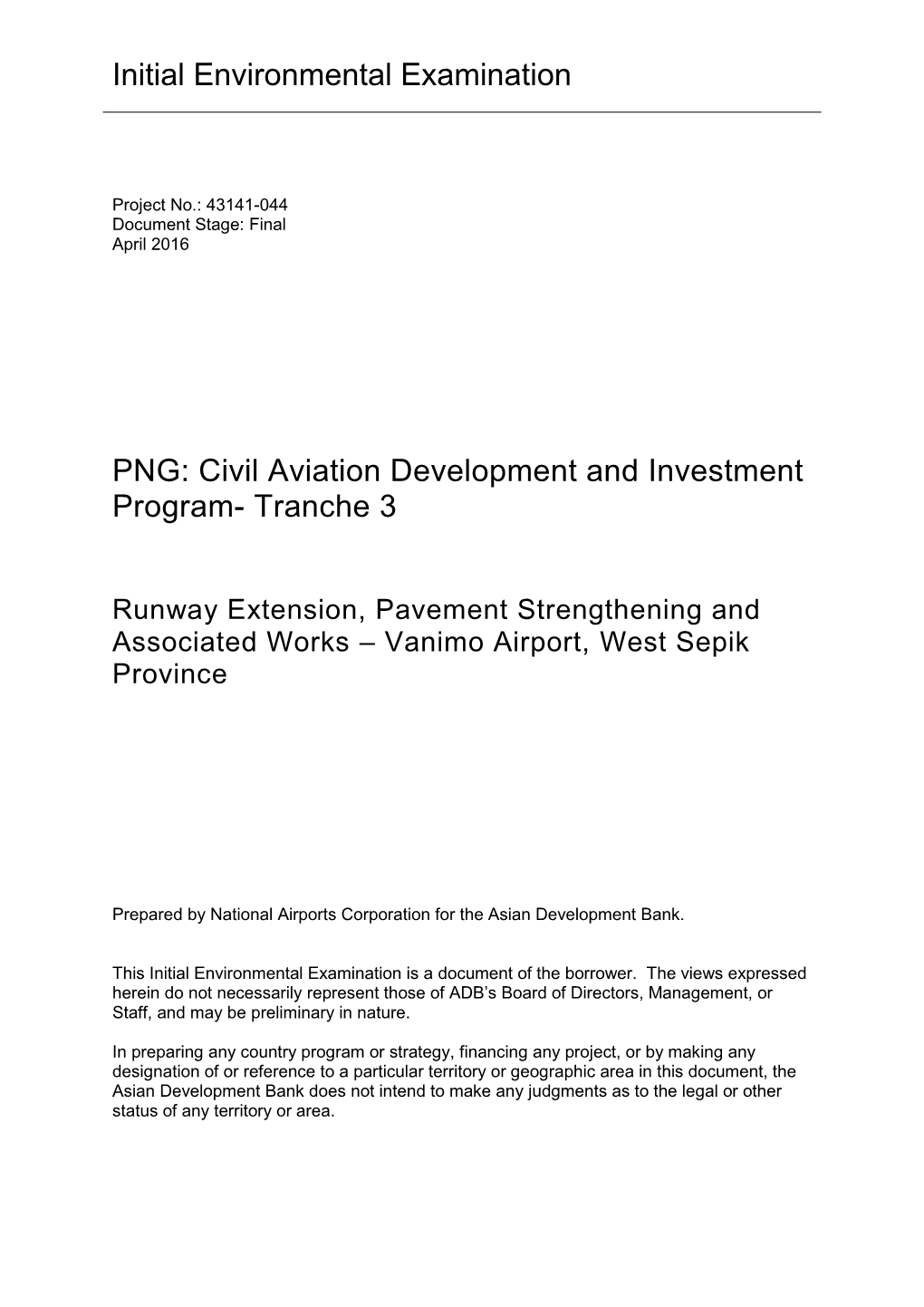 PNG: Civil Aviation Development and Investment Program- Tranche 3