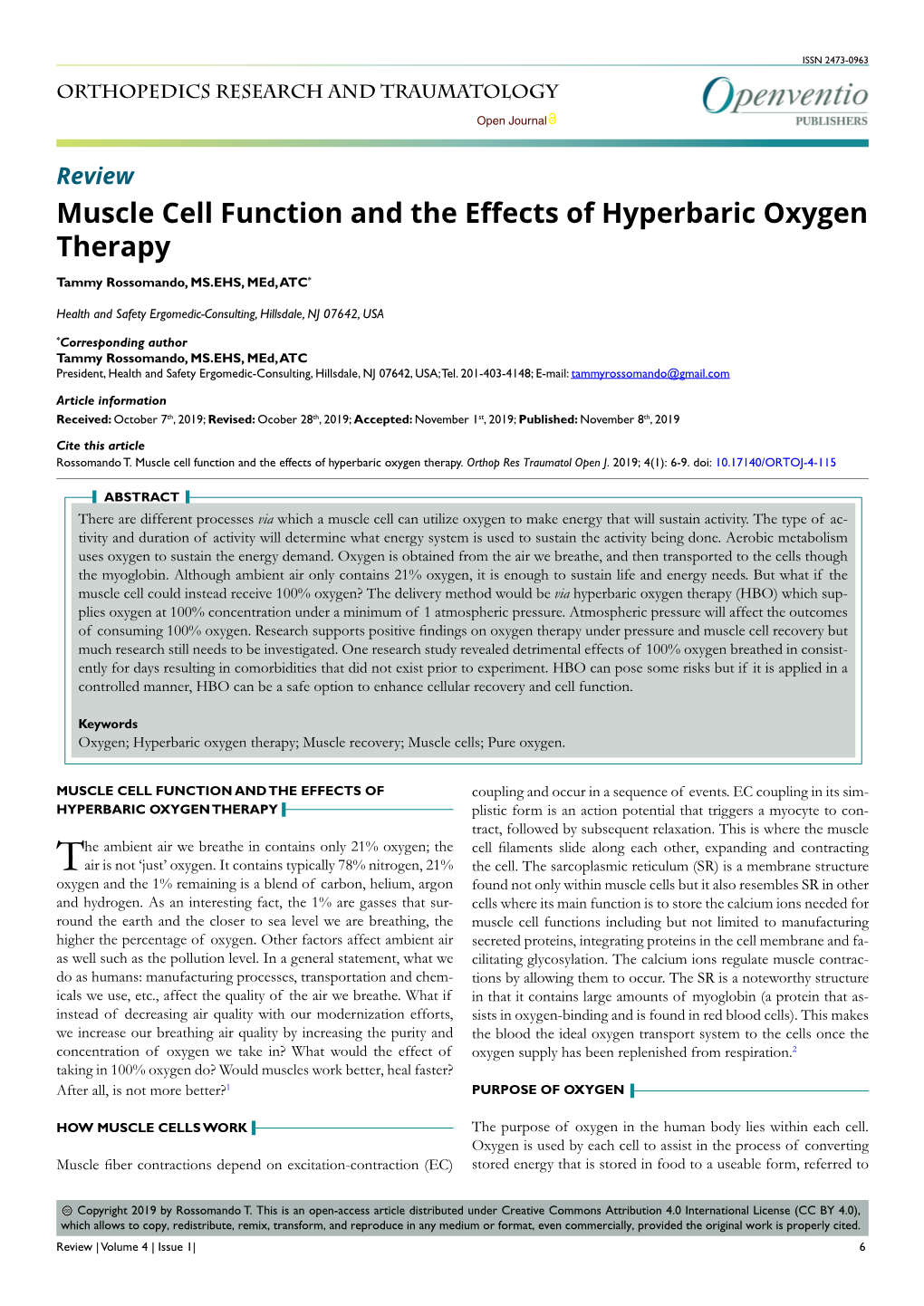 Muscle Cell Function and the Effects of Hyperbaric Oxygen Therapy