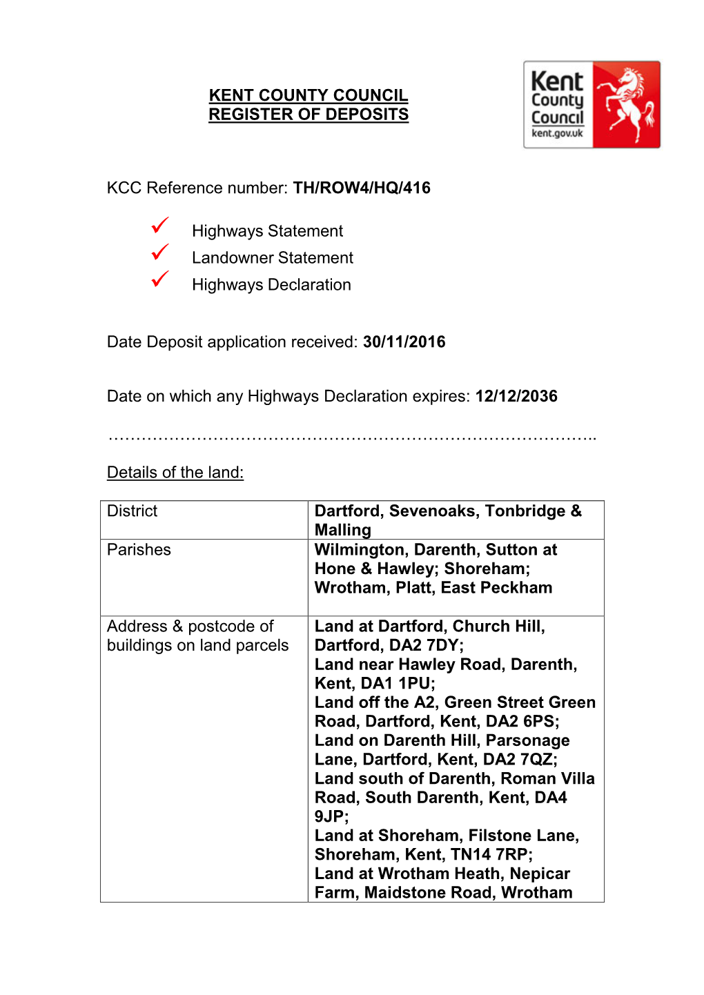 TH/ROW4/HQ/416 Highways Statement Landowner Statement