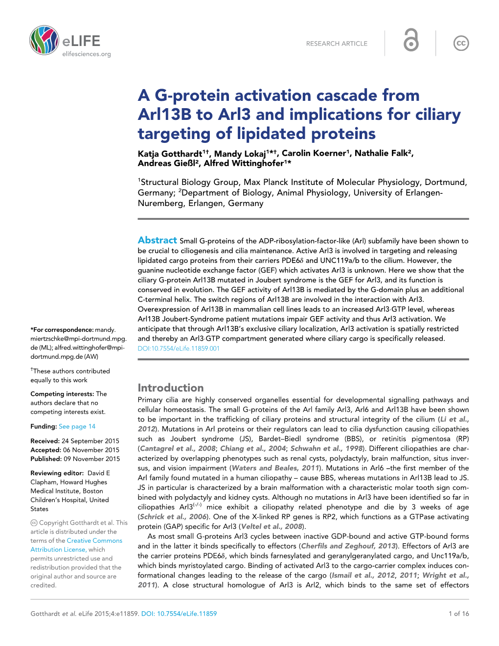 A G-Protein Activation Cascade from Arl13b to Arl3 And