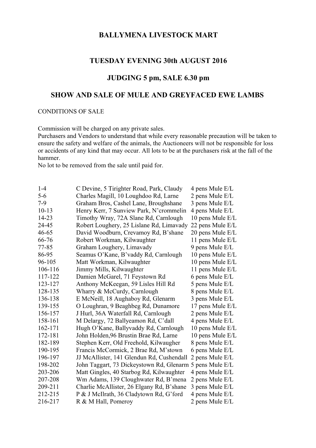 Show and Sale of Mule and Greyfaced Ewe Lambs