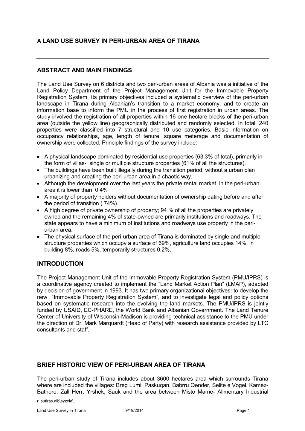 A Land Use Survey in Peri-Urban Area of Tirana