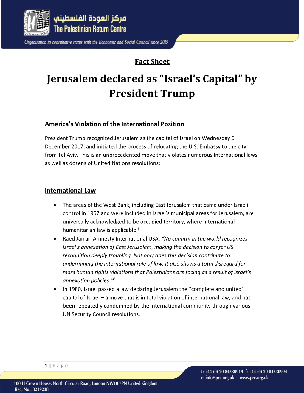 Jerusalem Declared As “Israel's Capital” by President Trump