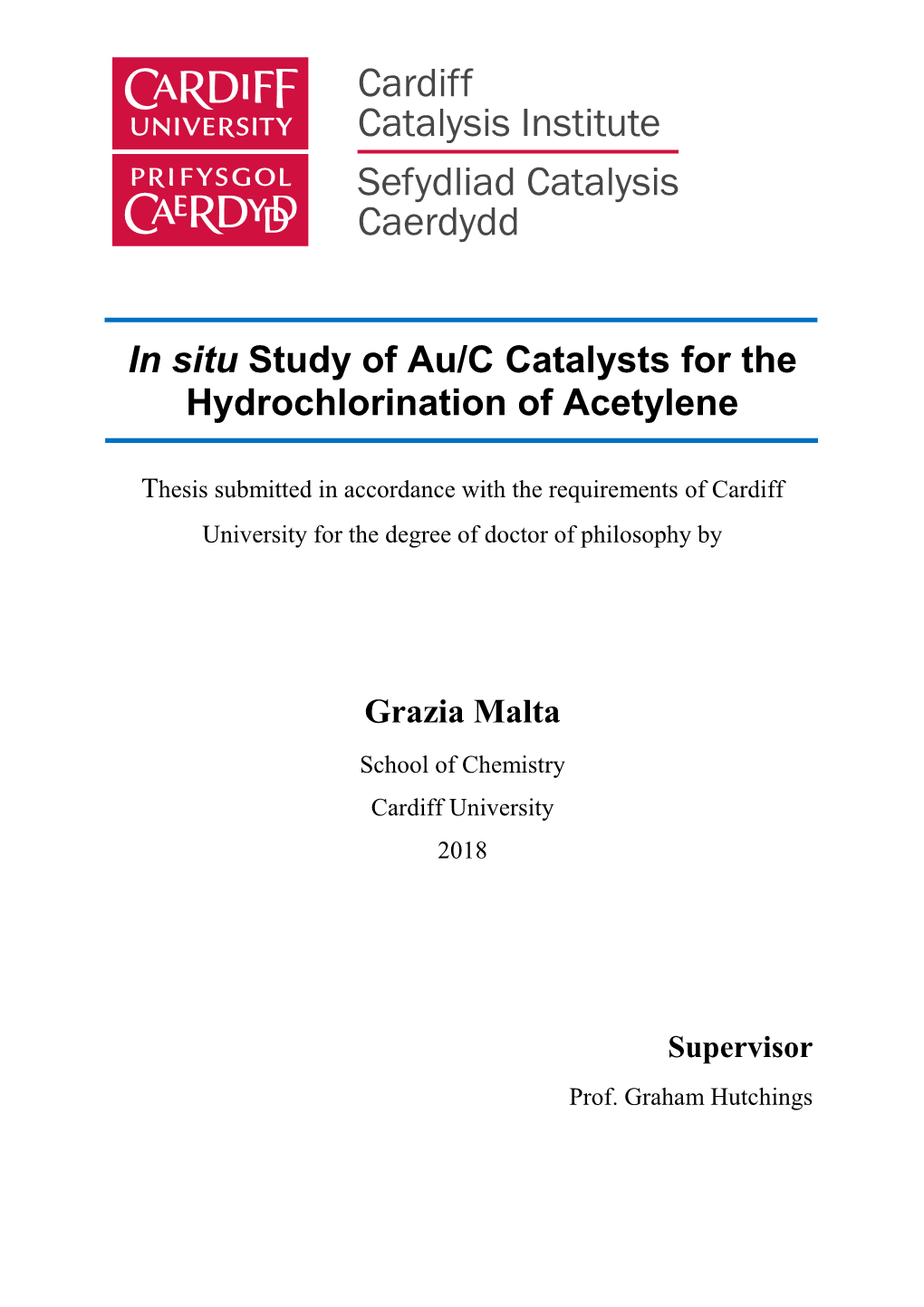 In Situ Study of Au/C Catalysts for the Hydrochlorination of Acetylene