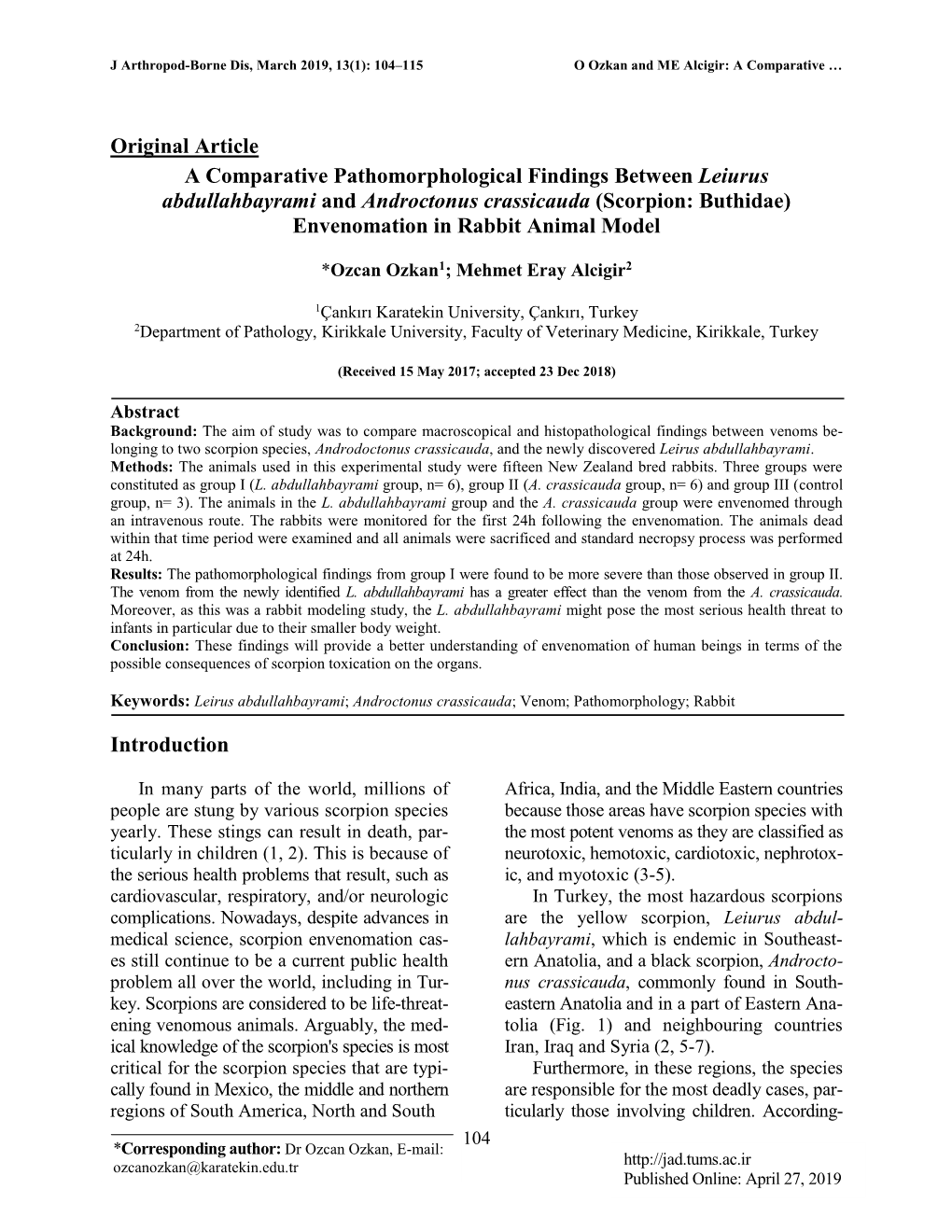 Original Article a Comparative Pathomorphological