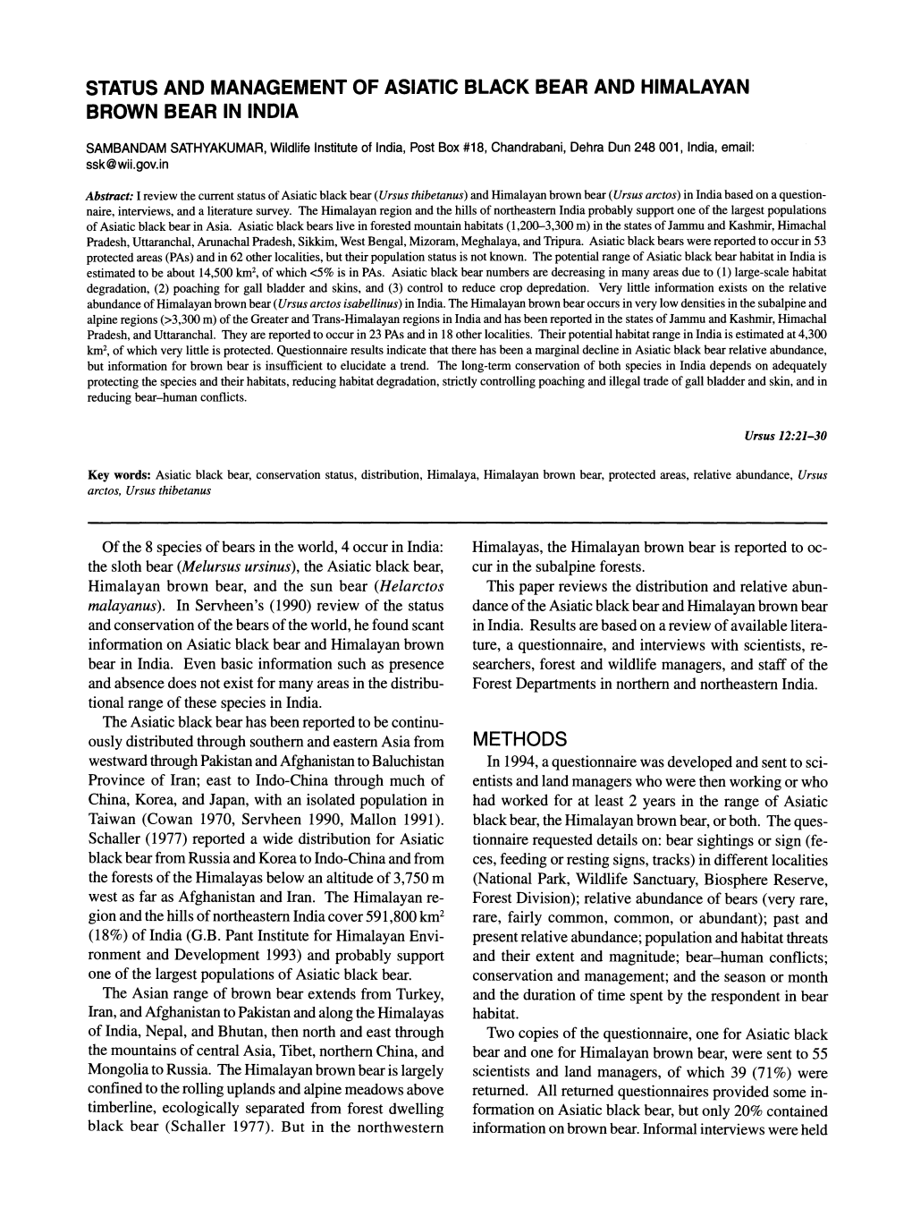 Status and Management of Asiatic Black Bear And