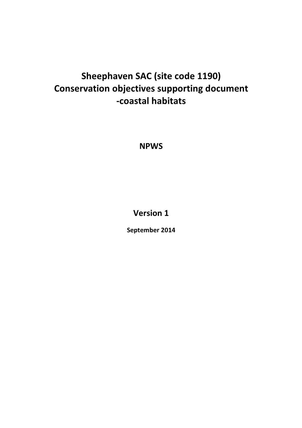 Sheephaven SAC (Site Code 1190) Conservation Objectives Supporting Document -Coastal Habitats