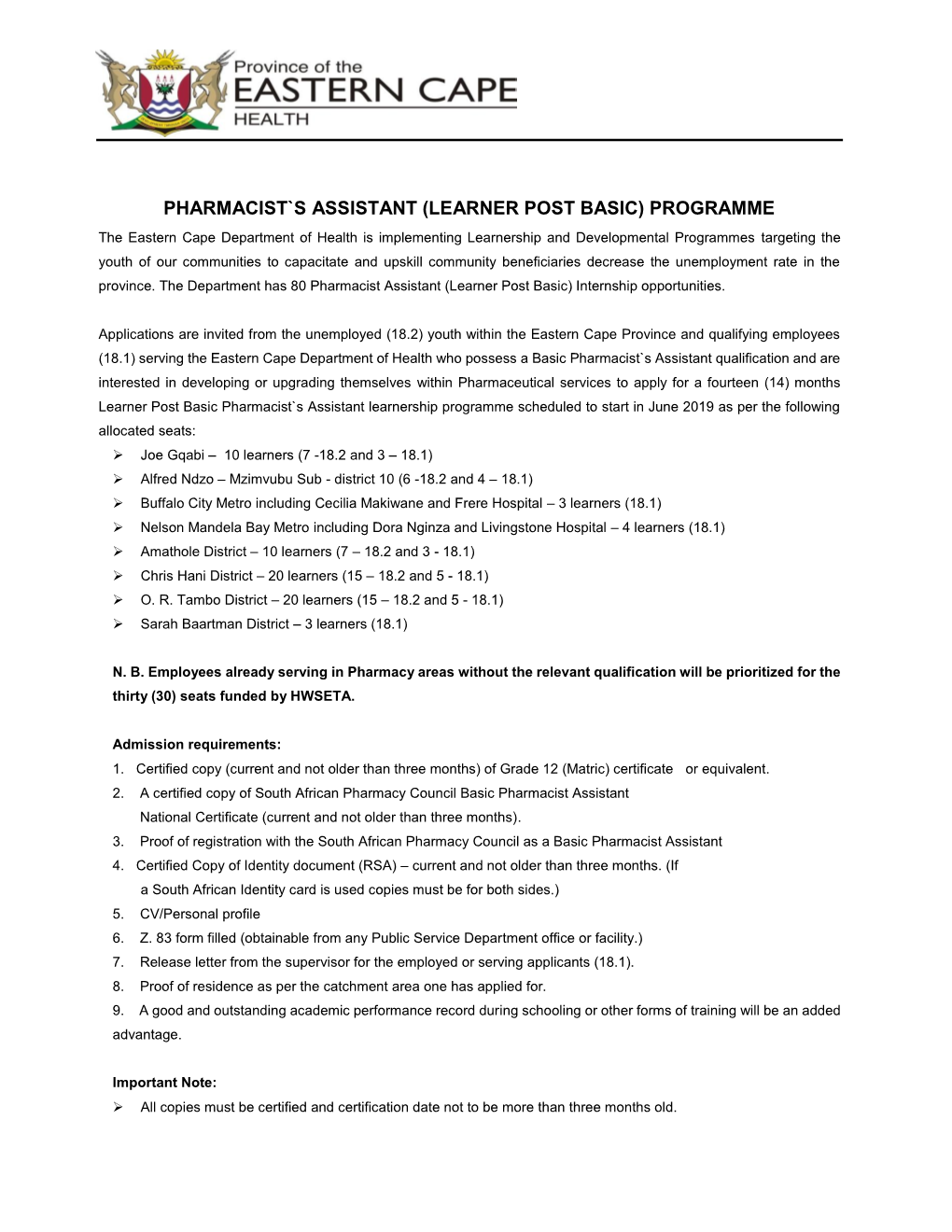 Pharmacist`S Assistant (Learner Post Basic