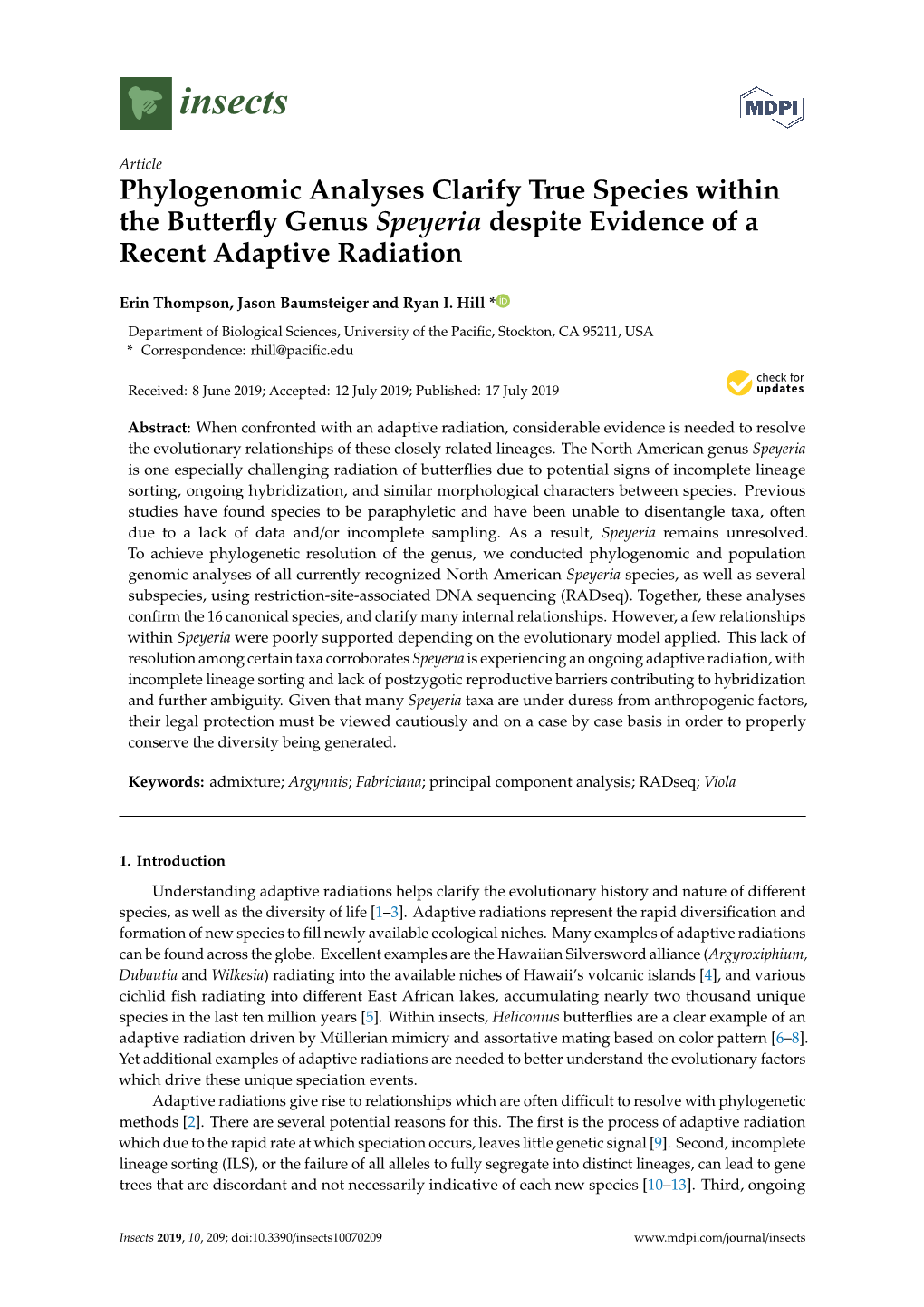 Phylogenomic Analyses Clarify True Species Within the Butterfly Genus