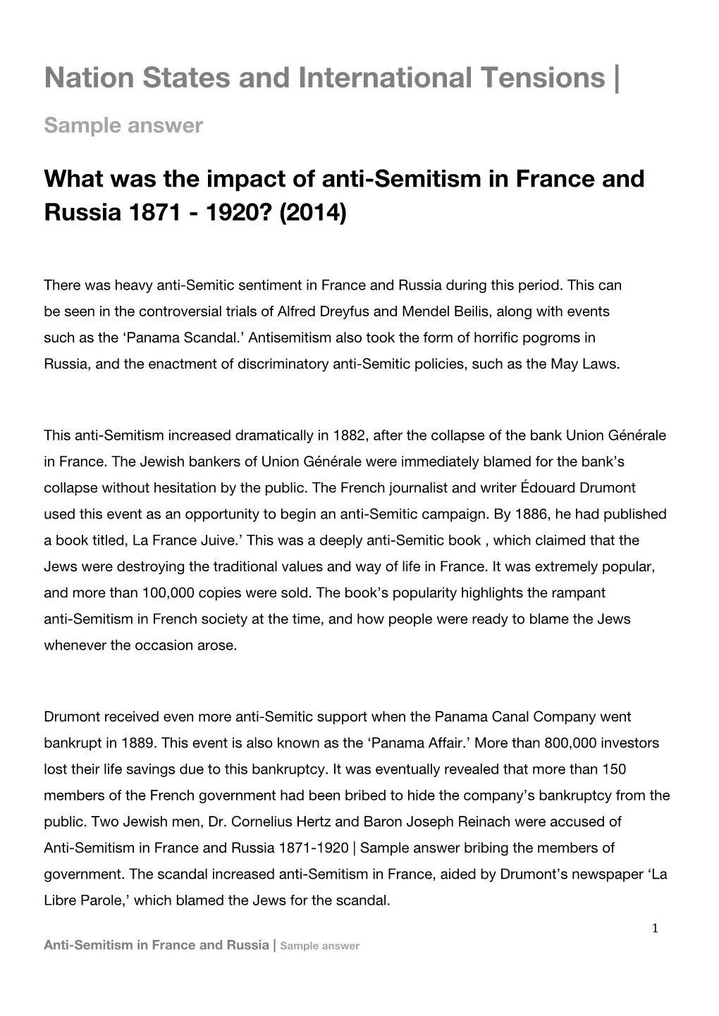 Nation States and International Tensions | Sample Answer What Was the Impact of Anti-Semitism in France and Russia 1871