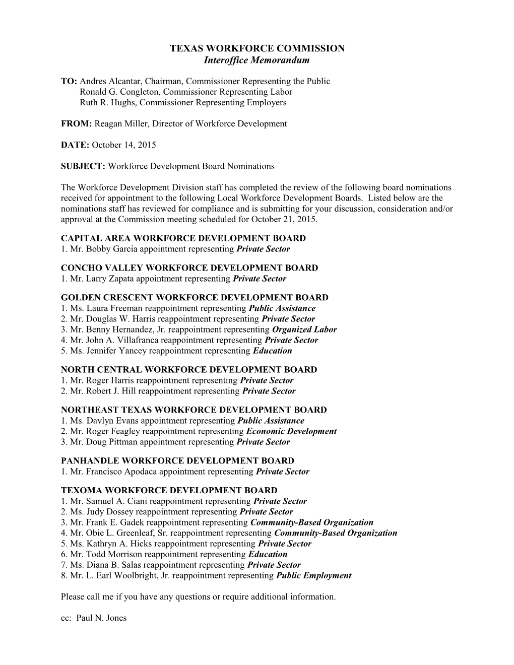 Commission Meeting Materials October 21, 2015 - Board Nominees