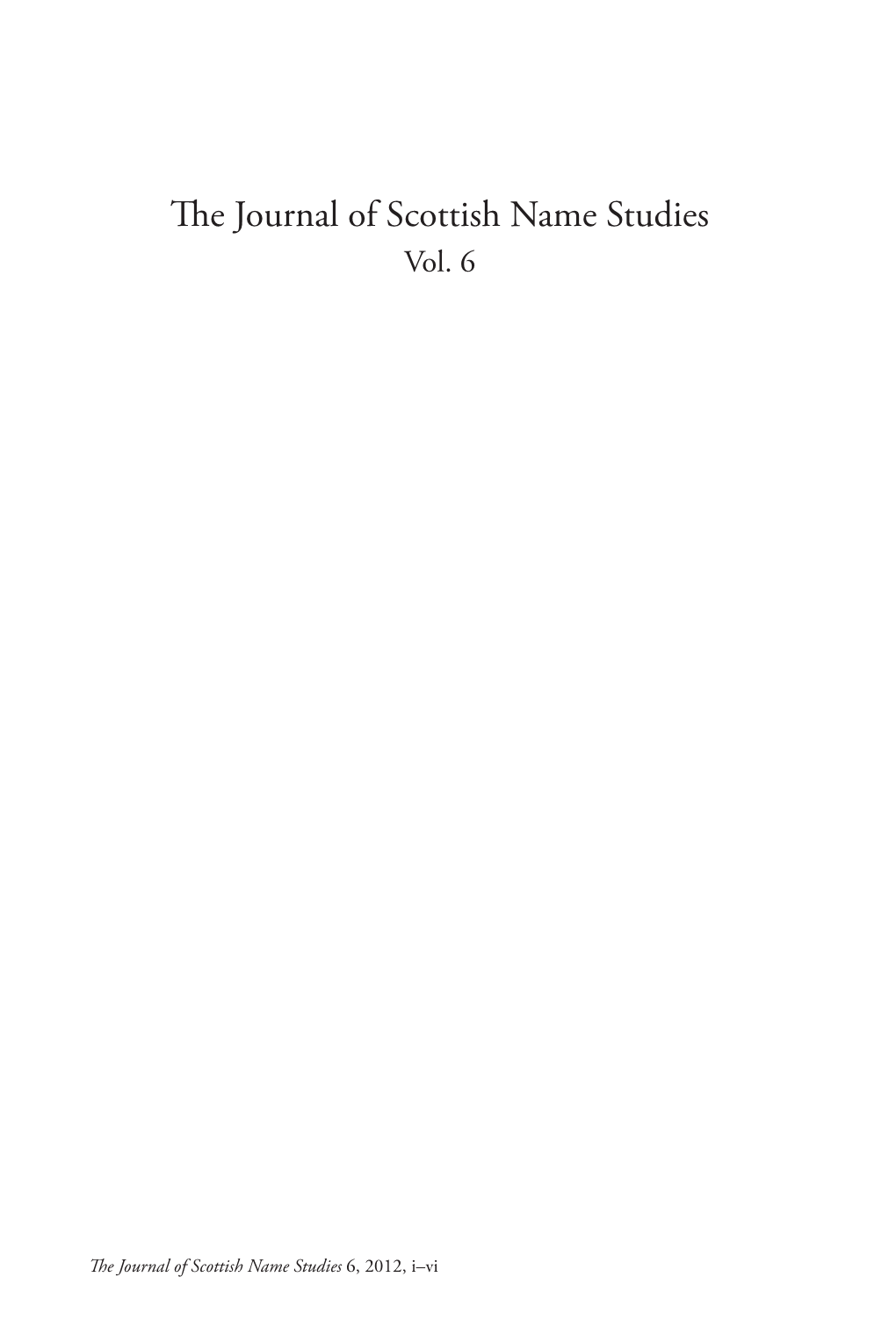The Journal of Scottish Name Studies Vol