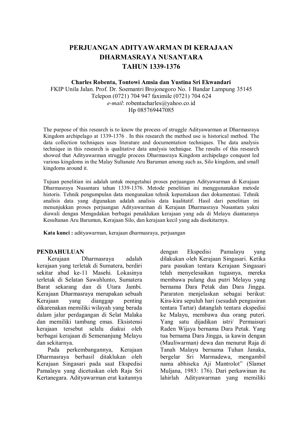 Perjuangan Adityawarman Di Kerajaan Dharmasraya Nusantara Tahun 1339-1376