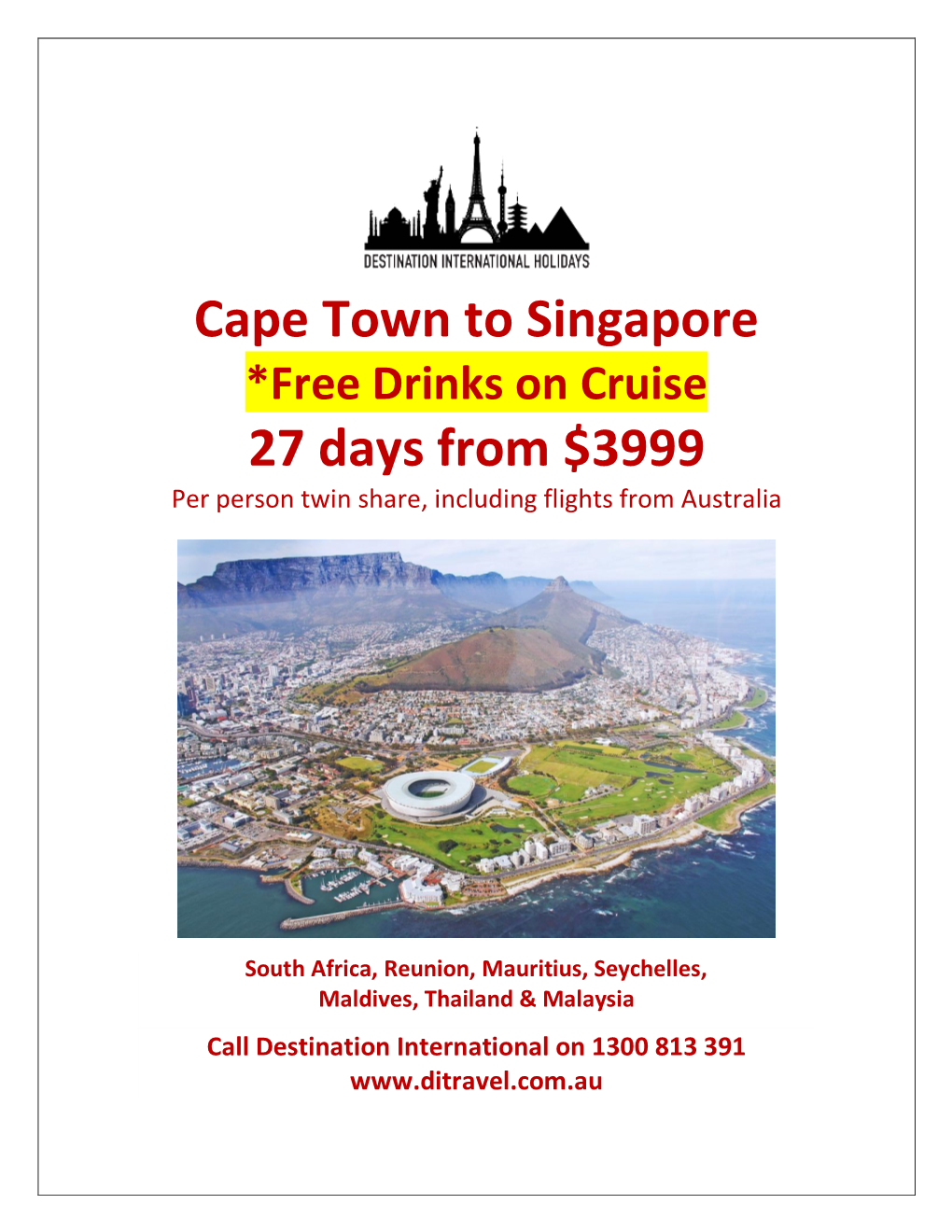 Cape Town to Singapore 27 Days from $3999