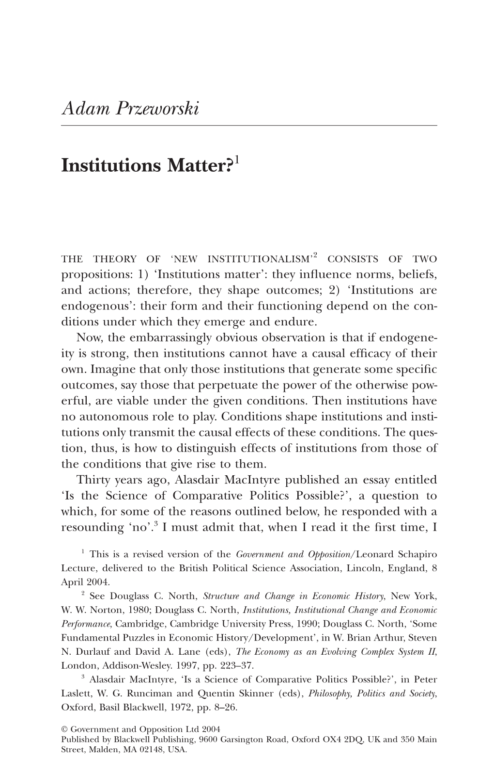 Adam Przeworski Institutions Matter?