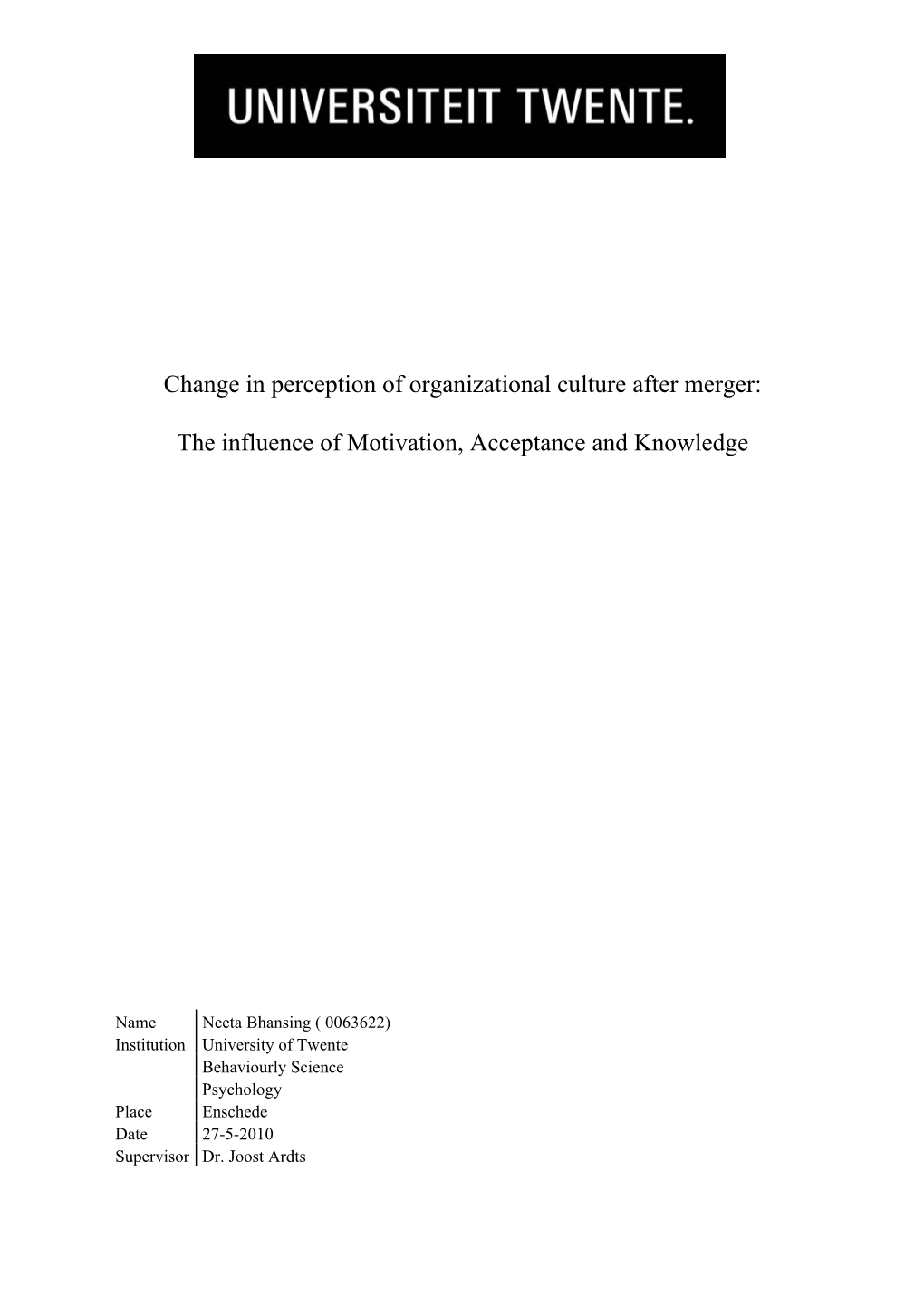 Change in Perception of Organizational Culture After Merger