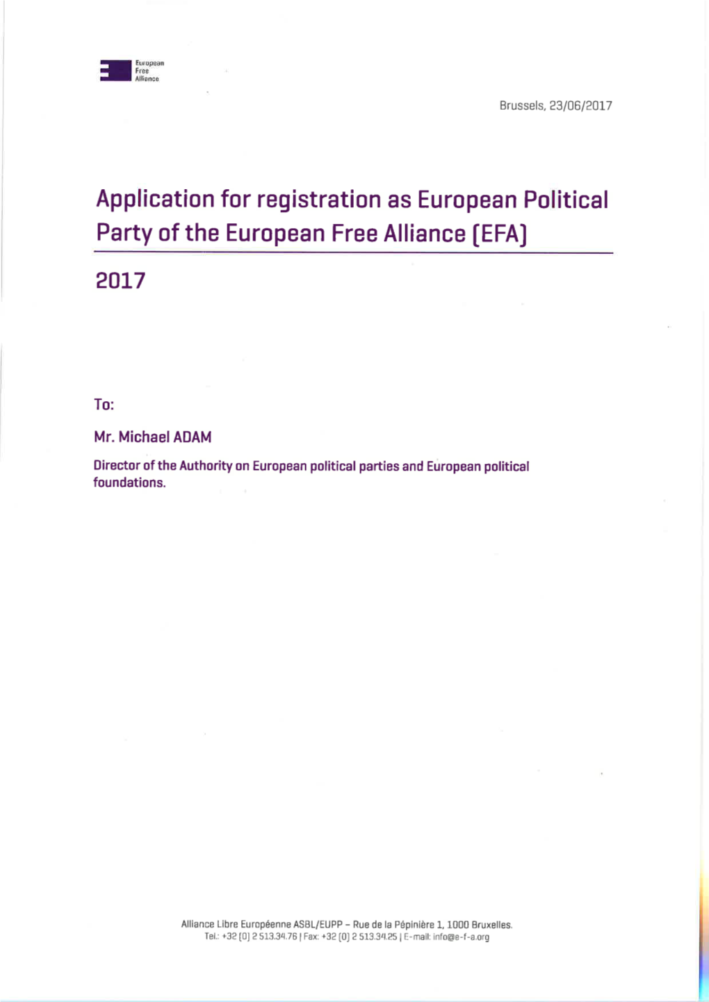 Iiffi:,I" Application for Registration As European Political