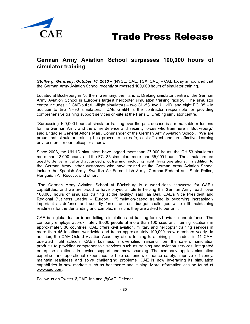 Trade Press Release