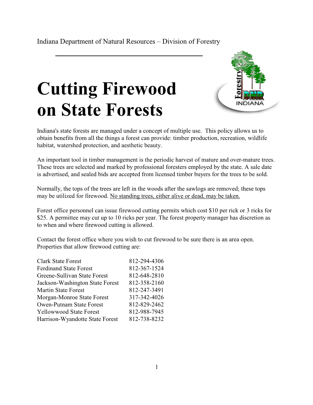 Cutting Firewood on State Forests