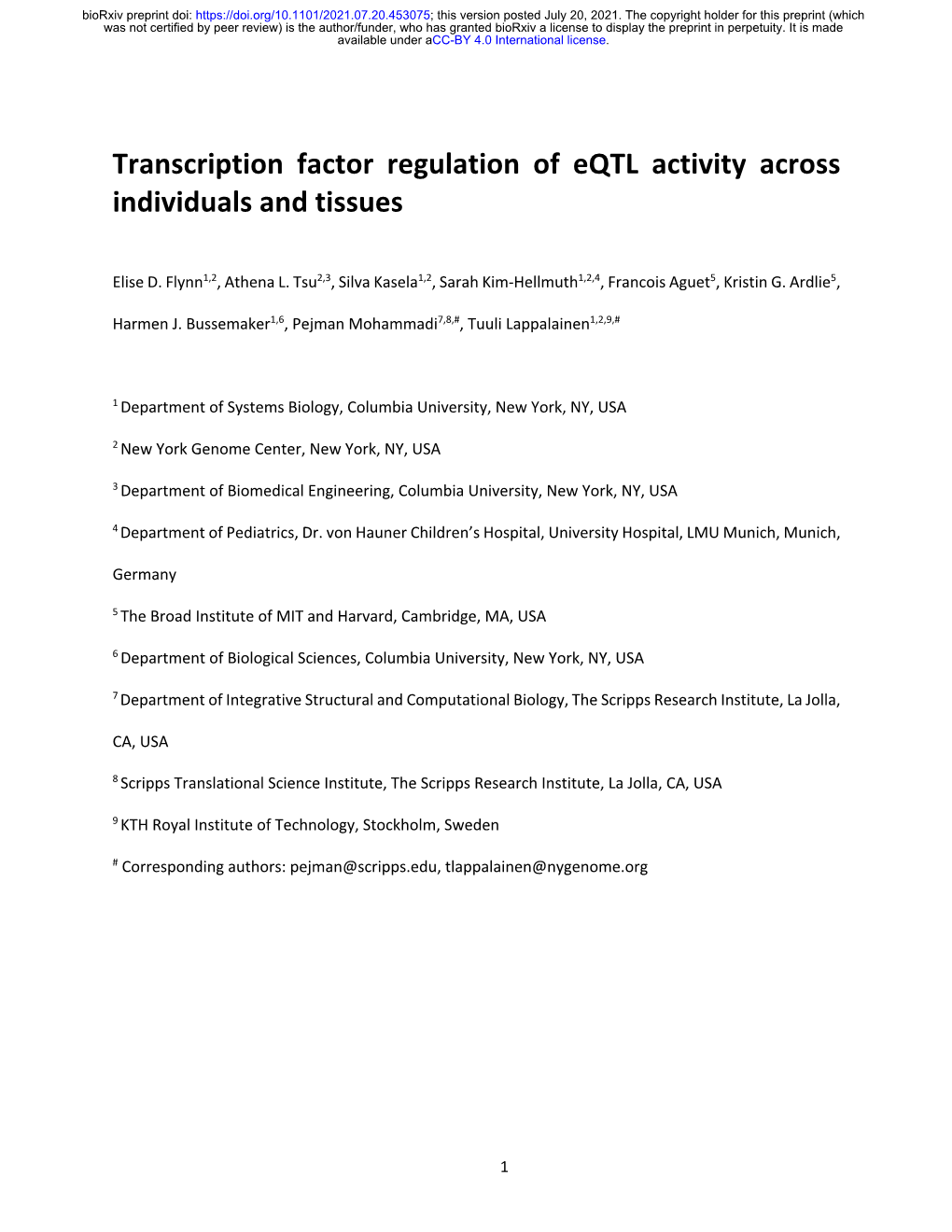 Transcription Factor Regulation of Eqtl Activity Across Individuals and Tissues