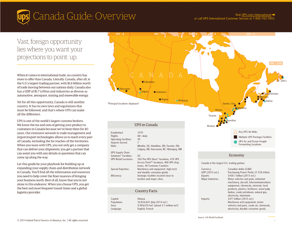 Canada Guide: Overview Or Call UPS International Customer Service at 1-800-782-7892