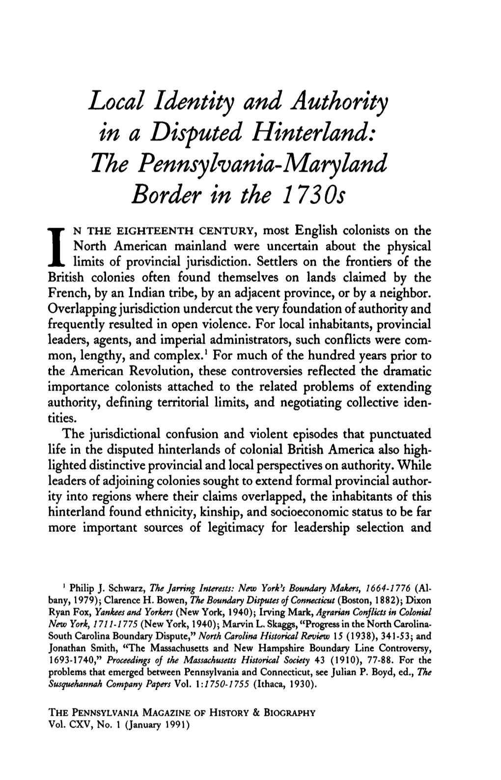 The Pennsylvania-Maryland Border in the 1730S