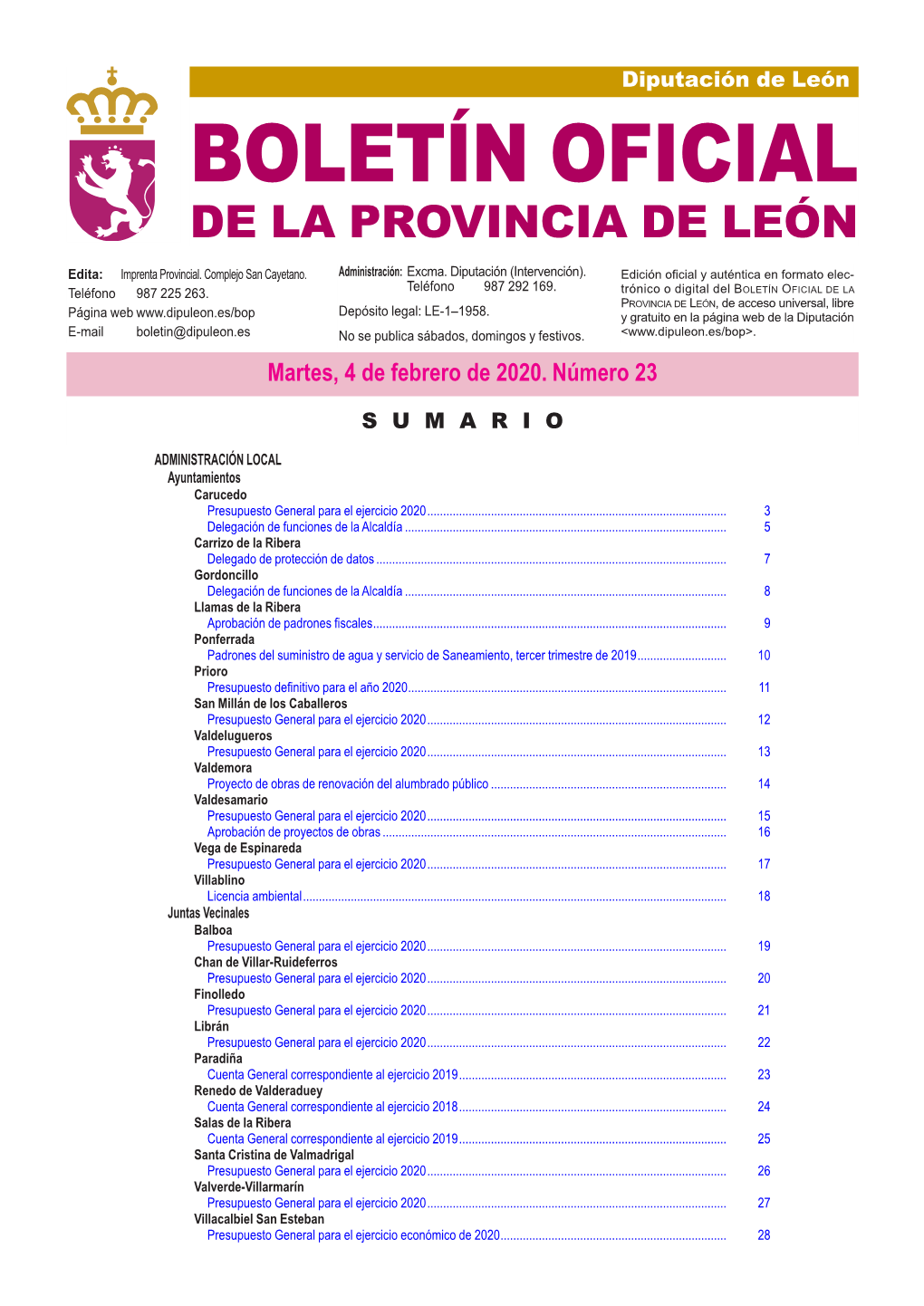 BOLETÍN OFICIAL DE LA PROVINCIA DE LEÓN Edita: Imprenta Provincial