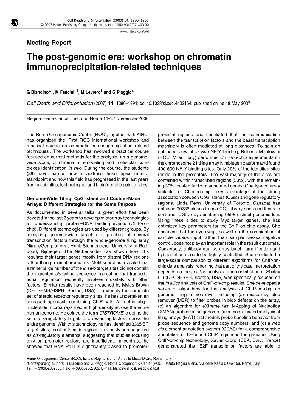 Workshop on Chromatin Immunoprecipitation-Related Techniques