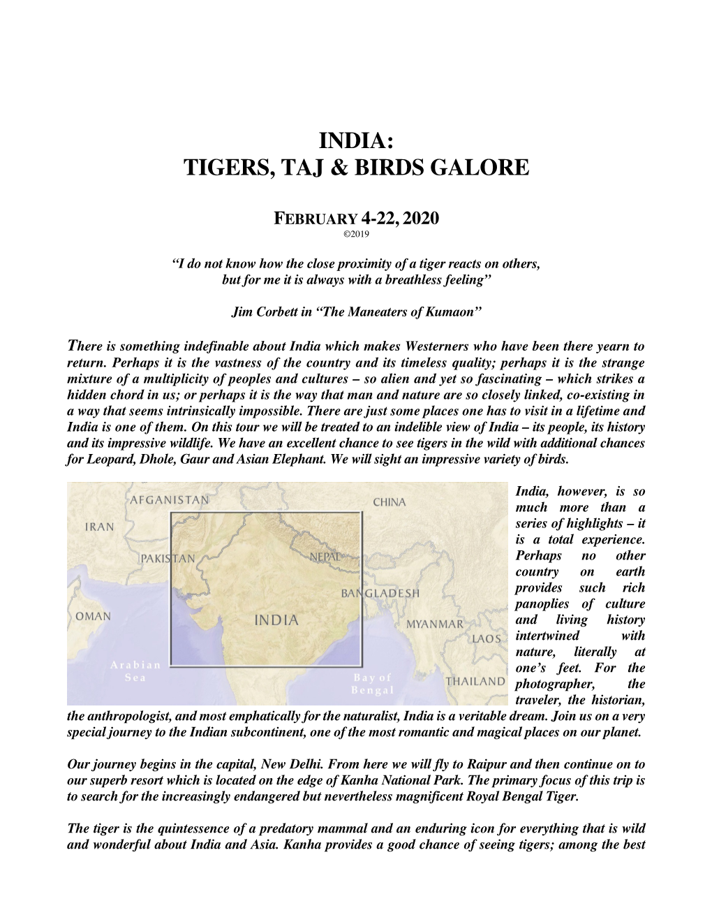 India: Tigers, Taj & Birds Galore