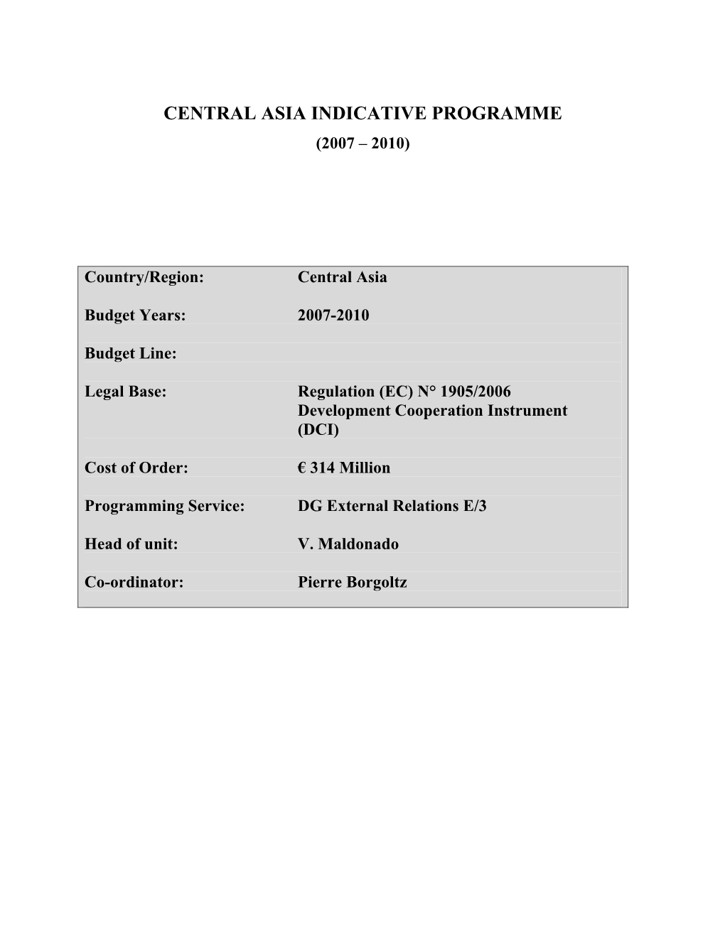 Central Asia Indicative Programme 2007-2010