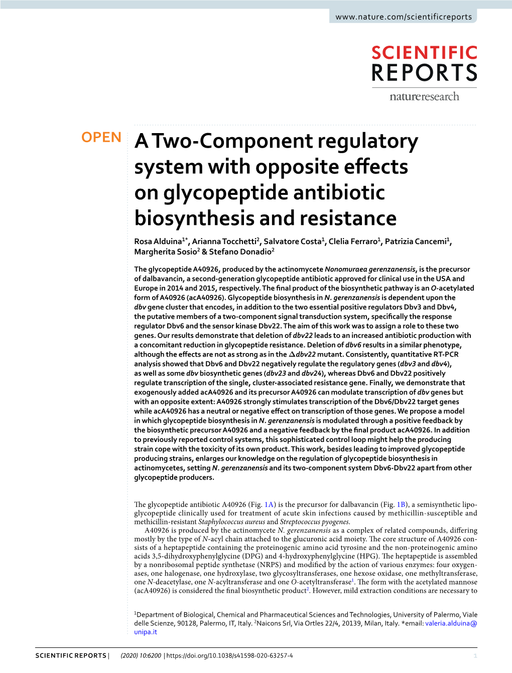 A Two-Component Regulatory System with Opposite Effects on Glycopeptide Antibiotic Biosynthesis and Resistance