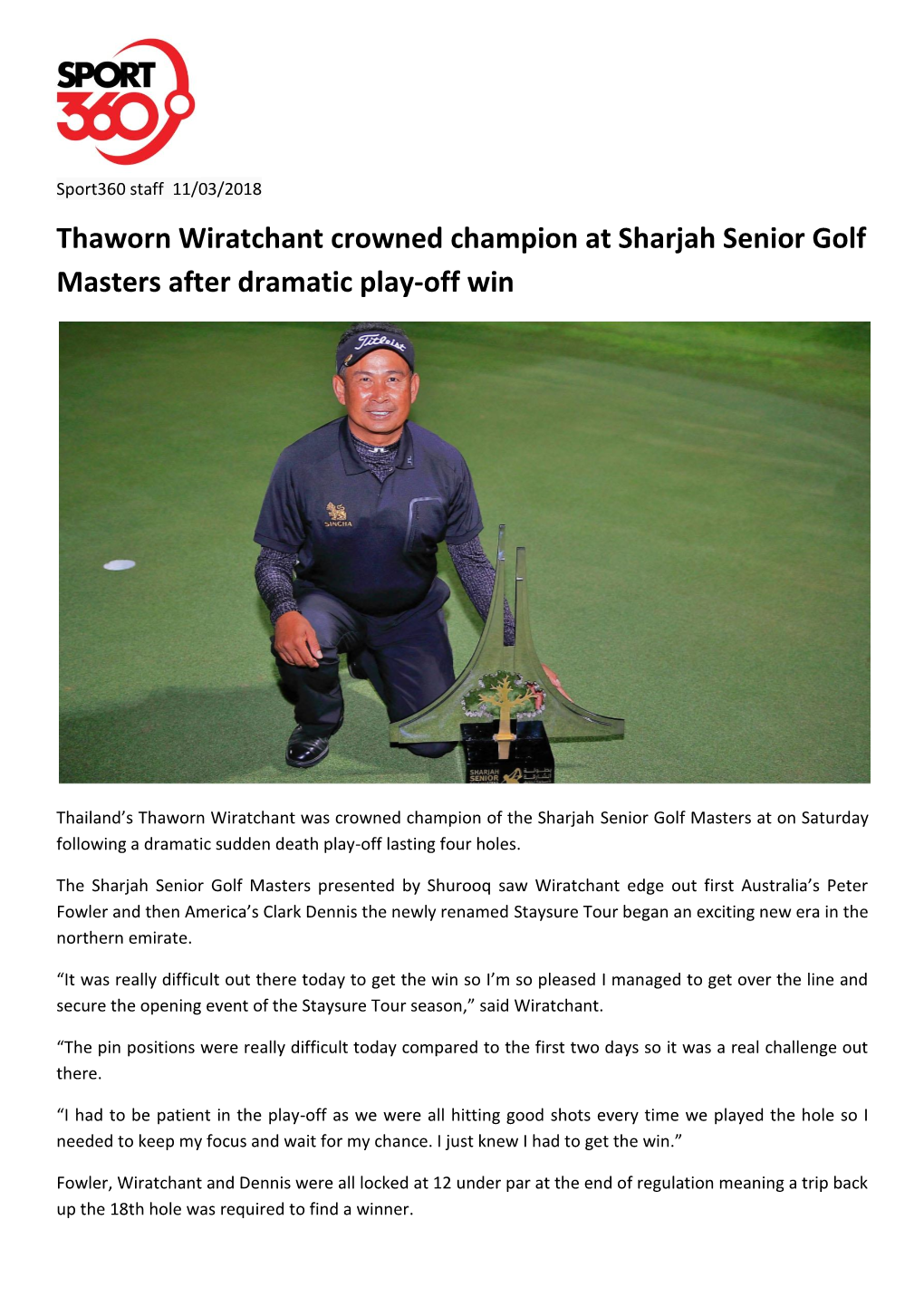 Thaworn Wiratchant Crowned Champion at Sharjah Senior Golf Masters After Dramatic Play-Off Win