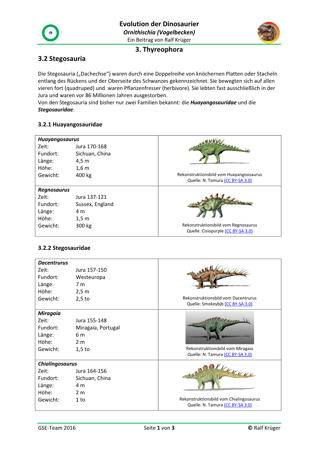 Evolution Der Dinosaurier 3. Thyreophora 3.2 Stegosauria