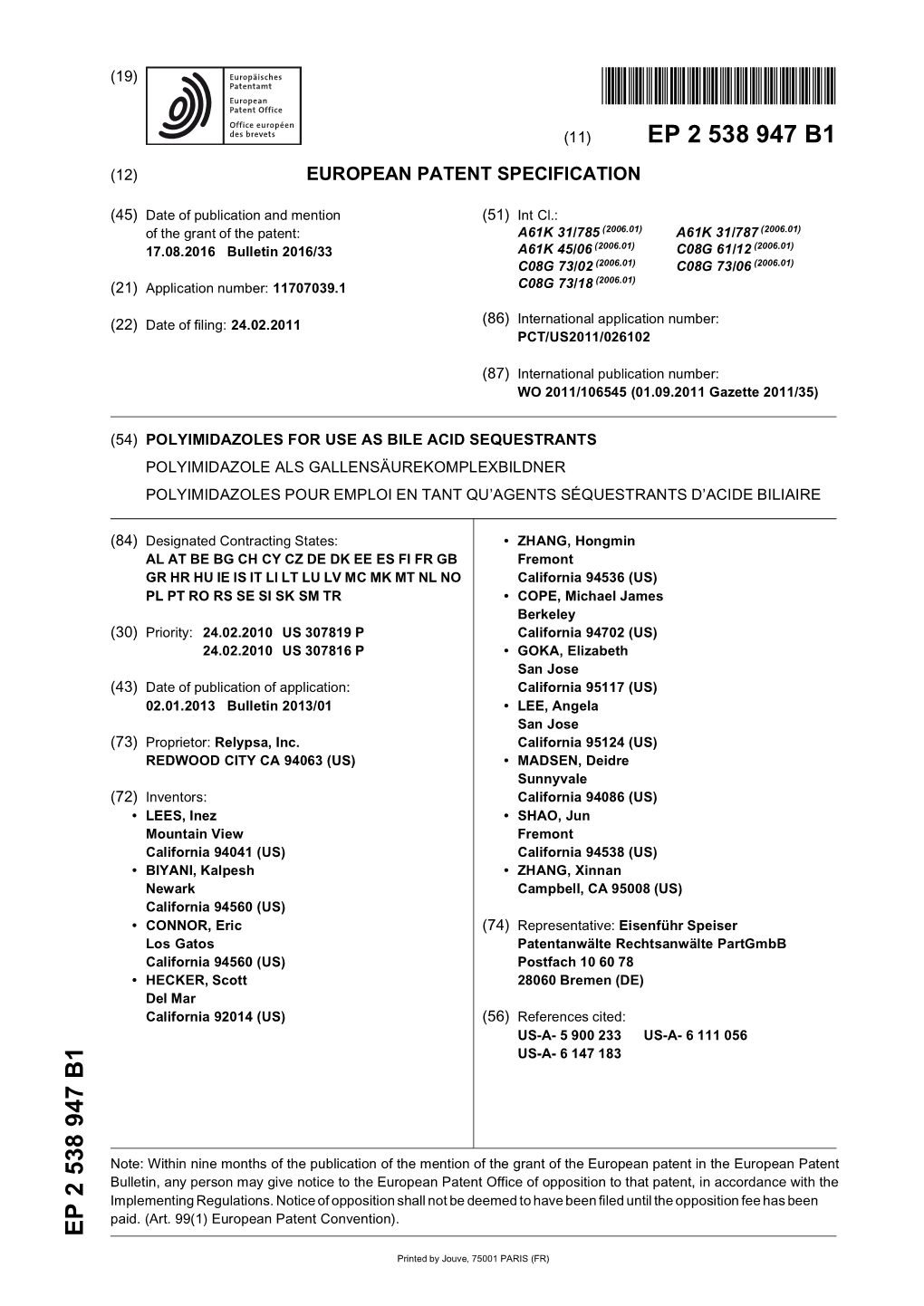 Polyimidazoles for Use As Bile Acid Sequestrants