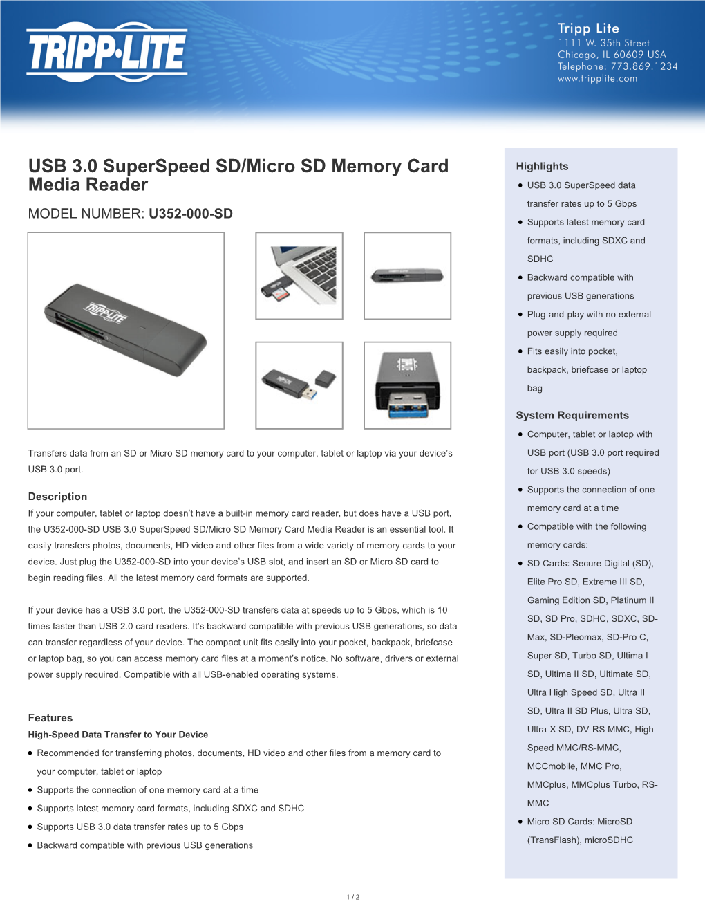 USB 3.0 Superspeed SD/Micro SD Memory Card Media Reader Is an Essential Tool