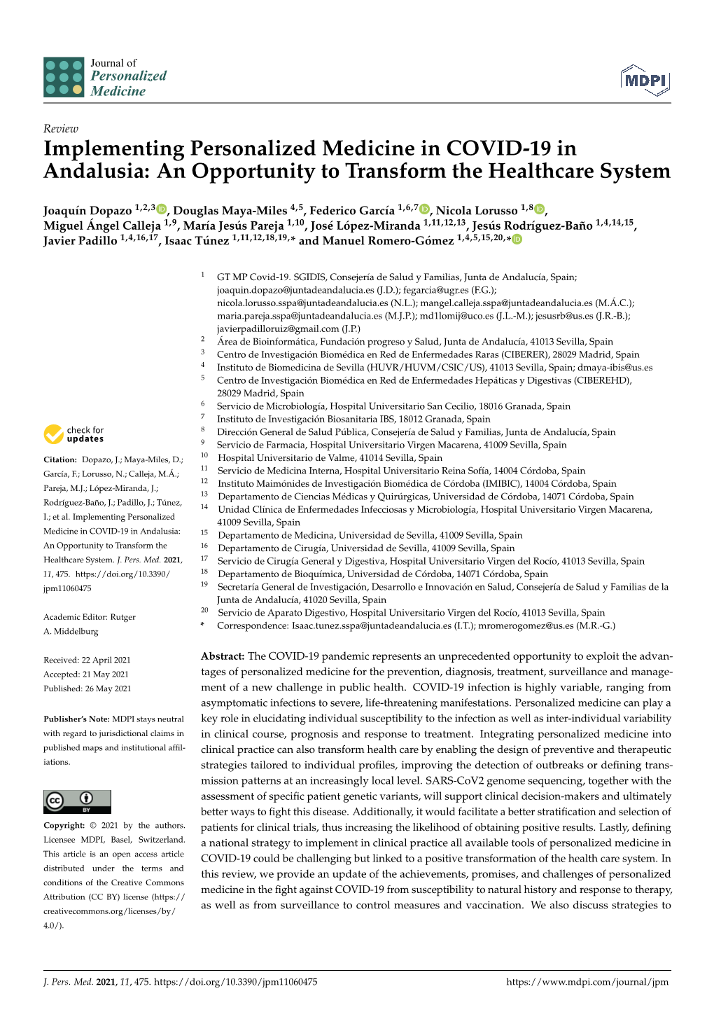 Implementing Personalized Medicine in COVID-19 in Andalusia: an Opportunity to Transform the Healthcare System