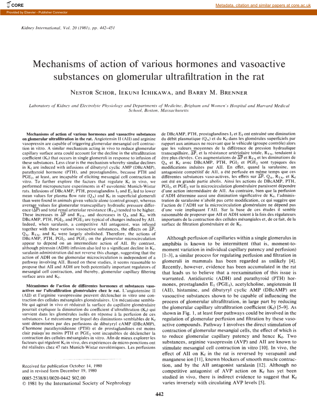 Mechanisms of Action of Various Hormones and Vasoactive Substances on Glomerular Ultrafiltration in the Rat