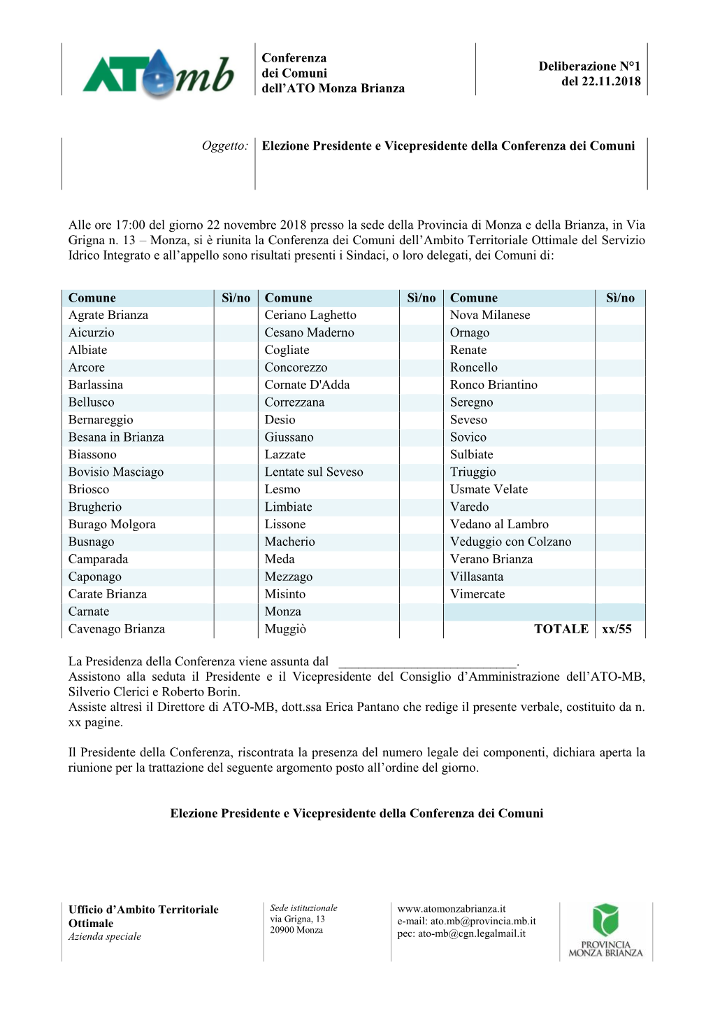 Elezione Presidente E Vicepresidente Della Conferenza Dei Comuni