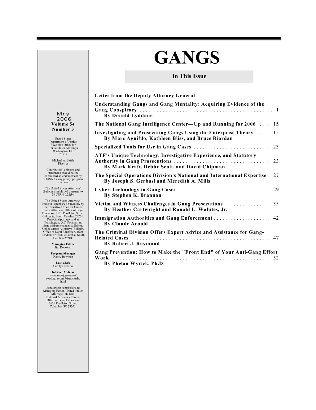 The United States Attorney Bulletin on Gang Prosecutions