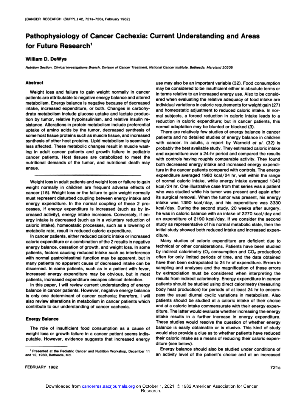 Pathophysiology of Cancer Cachexia: Current Understanding and Areas for Future Research1