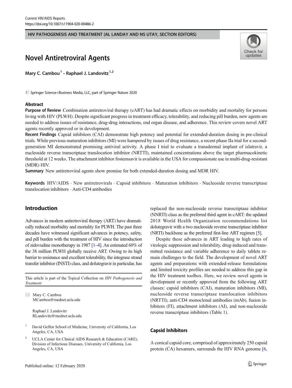 Novel Antiretroviral Agents